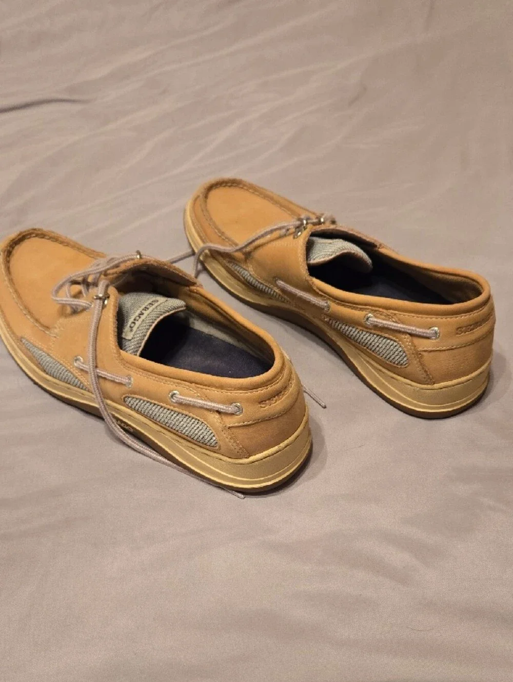 Sebago Tan Leather Moc Toe Boat Shoes